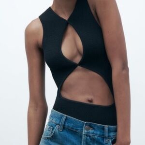 Zara Black Cut-Out Bodysuit